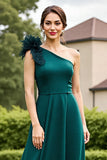 Pine A Line Satin Maxi Mother of the Bride Dress with Ruffles