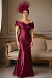 Burgundy Satin Mermaid Maxi Mother of the Bride Dress