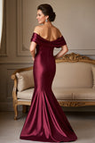 Burgundy Satin Mermaid Maxi Mother of the Bride Dress
