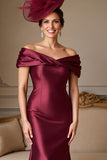 Burgundy Satin Mermaid Maxi Mother of the Bride Dress