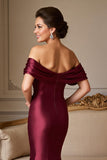 Burgundy Satin Mermaid Maxi Mother of the Bride Dress