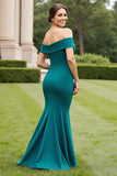 Peacock Green Satin Maxi Mother of the Bride Dress with Slit