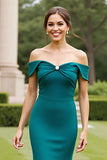 Peacock Green Satin Maxi Mother of the Bride Dress with Slit