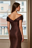 Brown Satin Off the Shoulder Mermaid Maxi Mother of the Bride Dress