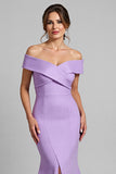 Lilac Mermaid Satin Maxi Mother of the Bride Dress with Slit