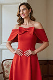 Red Satin A Line Midi Mother of the Bride Dress with Bow