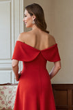 Red Satin A Line Midi Mother of the Bride Dress with Bow
