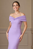Lilac Off the Shoulder Satin Mermaid Maxi Mother of the Bride Dress