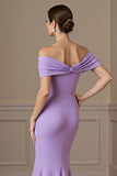 Lilac Off the Shoulder Satin Mermaid Maxi Mother of the Bride Dress