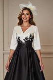 Black and White A Line High-Low Satin Mother of the Bride Dress with Appliques