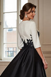 Black and White A Line High-Low Satin Mother of the Bride Dress with Appliques