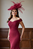 Burgundy Mermaid Off the Shoulder Satin Maxi Mother of the Bride Dress