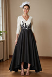 Black and White A Line Satin High-Low Mother of the Bride Dress with Appliques