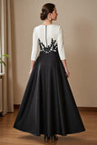 Black and White A Line Satin High-Low Mother of the Bride Dress with Appliques
