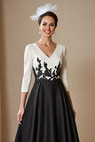 Black and White A Line Satin High-Low Mother of the Bride Dress with Appliques