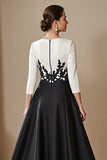 Black and White A Line Satin High-Low Mother of the Bride Dress with Appliques