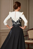 Black and White V-Neck Satin Maxi Mother of the Bride Dress with Slit