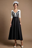 Black and White Maxi Satin Mother of the Bride Dress with Appliques