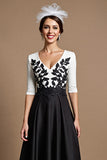 Black and White Maxi Satin Mother of the Bride Dress with Appliques