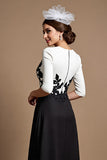 Black and White Maxi Satin Mother of the Bride Dress with Appliques