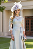 Silver A Line Maxi Satin Mother of the Bride Dress with Appliques