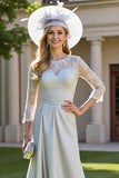 Silver A Line Maxi Satin Mother of the Bride Dress with Appliques