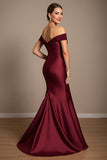 Burgundy Satin Mermaid Maxi Mother of the Bride Dress with Appliques