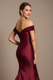 Burgundy Satin Mermaid Maxi Mother of the Bride Dress with Appliques