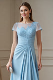 Sky Blue Chiffon A Line Maxi Mother of the Bride Dress with Lace