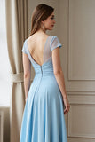 Sky Blue Chiffon A Line Maxi Mother of the Bride Dress with Lace