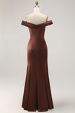 Brown Mermaid Satin Maxi Mother of the Bride Dress with Ruffles