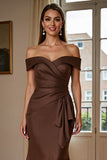 Brown Mermaid Satin Maix Mother of the Bride Dress with Ruffles