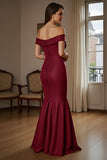 Burgundy Satin Mermaid Long Mother of the Bride Dress with Ruffles
