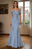 Brown Mermaid Satin Maxi Mother of the Bride Dress with Ruffles