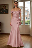 Brown Mermaid Satin Maix Mother of the Bride Dress with Ruffles