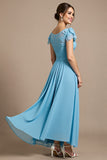 Sky Blue Floral Chiffon Maxi Mother of the Bride Dress with Appliques