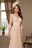 Apricot Chiffon A Line Maxi Mother of the Bride Dress with Lace