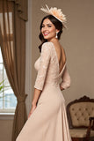 Apricot Chiffon A Line Maxi Mother of the Bride Dress with Lace