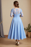 Sky Blue Satin A Line Maxi Mother of the Bride Dress with Lace