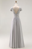 Silver A Line Chiffon Maxi Mother of the Bride Dress with Appliques