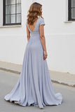 Silver A Line Chiffon Maxi Mother of the Bride Dress with Appliques