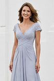 Silver A Line Chiffon Maxi Mother of the Bride Dress with Appliques