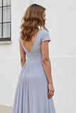 Silver A Line Chiffon Maxi Mother of the Bride Dress with Appliques
