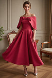 Red A Line Satin Maxi Mother of the Bride Dress with Bow