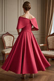 Red A Line Satin Maxi Mother of the Bride Dress with Bow