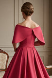 Red A Line Satin Maxi Mother of the Bride Dress with Bow