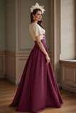 Burgundy Satin A Line Maxi Mother of the Bride Dress with Slit