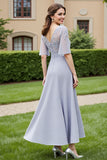 Silver A Line Chiffon Maxi Mother of the Bride Dress with Lace Appliques