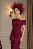 Burgundy Off the Shoulder Satin Maxi Mother of the Bride Dress
