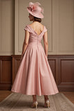 Dusty Rose A Line Satin Midi Mother of the Bride Dress